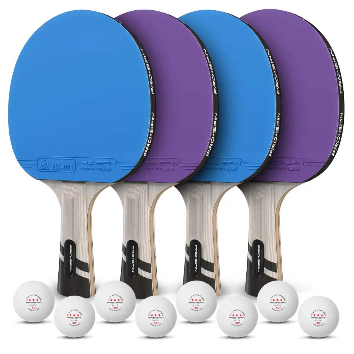 PRO-SPIN 4-Player Carbon Fiber Ping Pong Paddle Set with 8 ITTF-Approved Balls | 7-Ply Blade, 2.0mm Sponge, Shakehand Grip - view 8