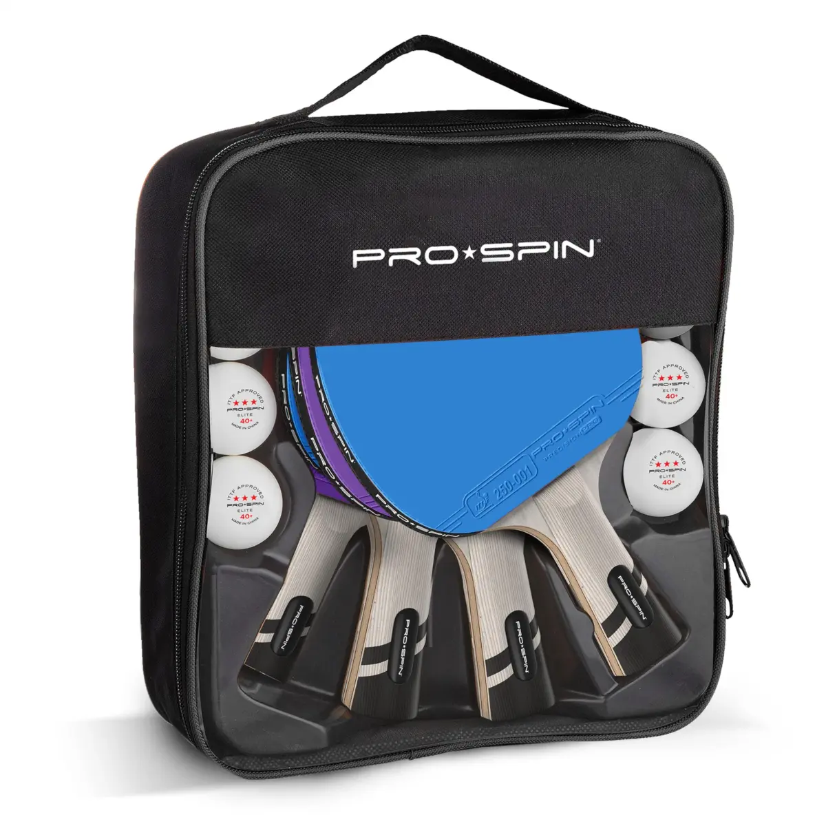 PRO-SPIN 4-Player Carbon Fiber Ping Pong Paddle Set with 8 ITTF-Approved Balls | 7-Ply Blade, 2.0mm Sponge, Shakehand Grip - view 2