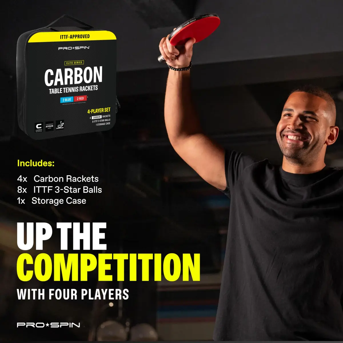 PRO-SPIN 4-Player Carbon Fiber Ping Pong Paddle Set with 8 ITTF-Approved Balls | Professional Quality Set for Spin & Control - view 9