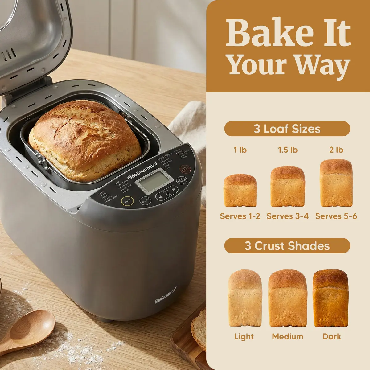 Elite Gourmet Bread Maker 2 Lb | PFAS-Free Ceramic Pan, 19 Presets, 120V - view 5