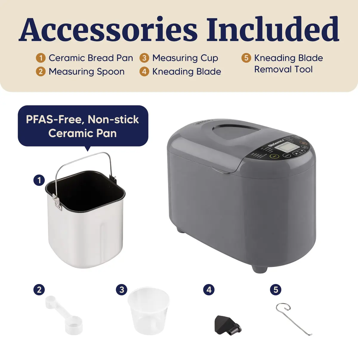 Elite Gourmet Bread Maker 2 Lb | PFAS-Free Ceramic Pan, 19 Presets, 120V - view 8