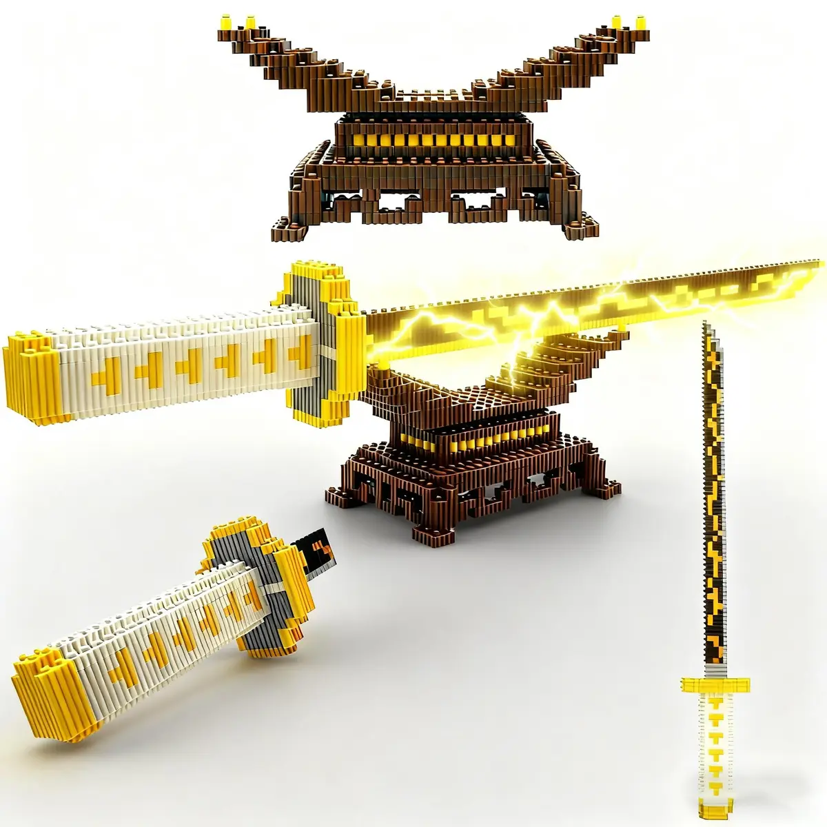 Beego Yellow Lightning Demon Sword Building Kit Set with Stand | 784 Pieces Educational Toy - main product image