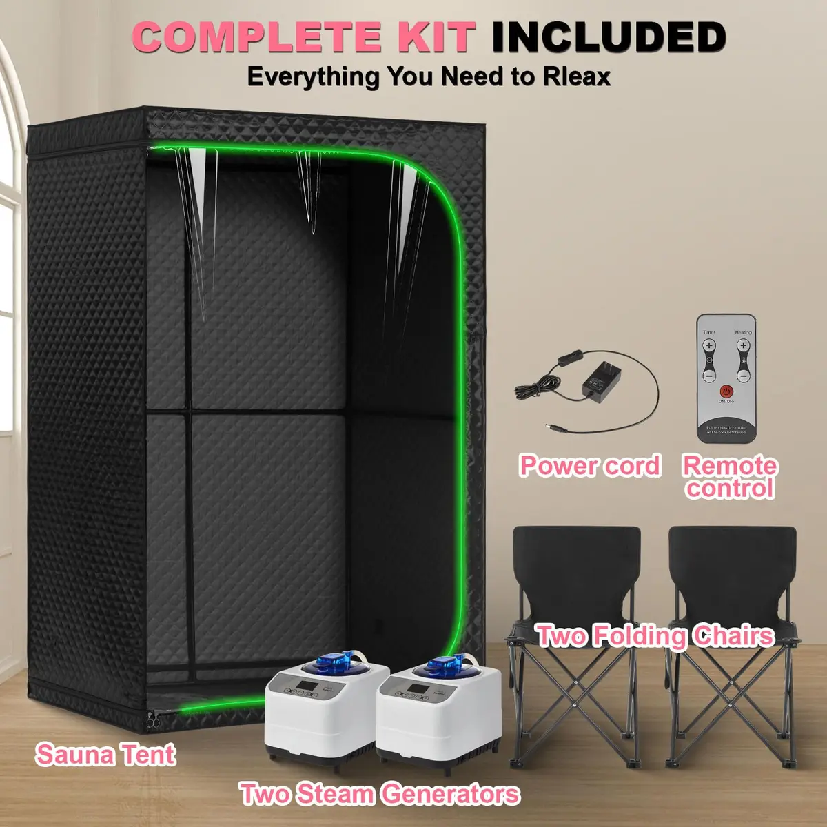 RRGFB Steam Sauna Tent for Home 2 Person-No Infrared Light Black | Portable Indoor Sauna with Powerful Steam Heating - view 4