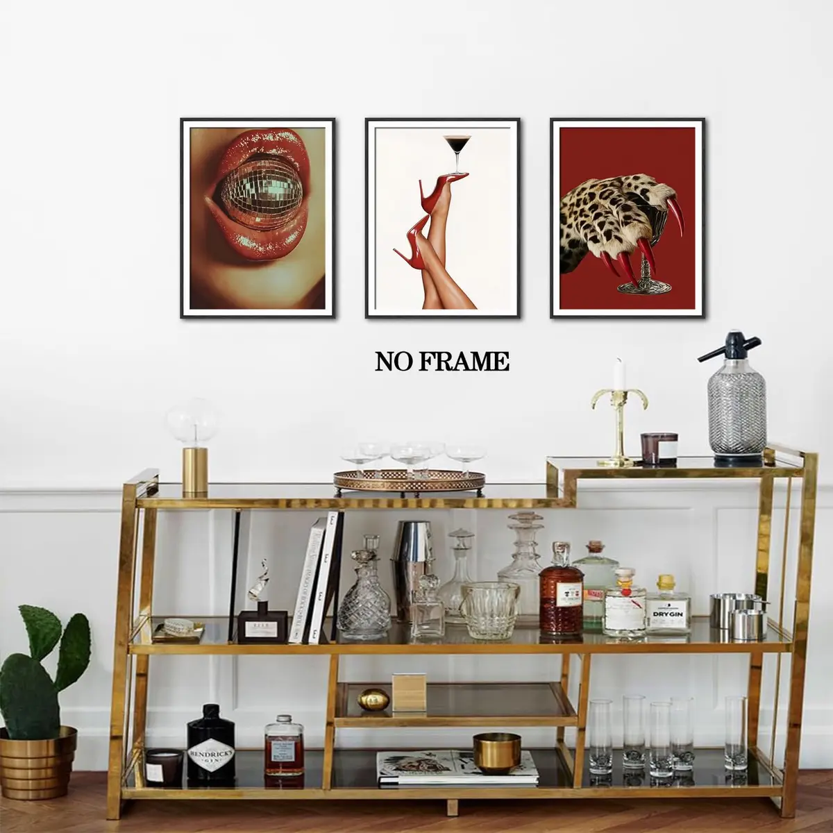 Hwetui Red Trendy Leopard Wall Art Poster Set of 6, 8x10 inch | Funky Cheetah Martini Disco Ball Lip Prints for Living Room Bedroom Dorm - view 6