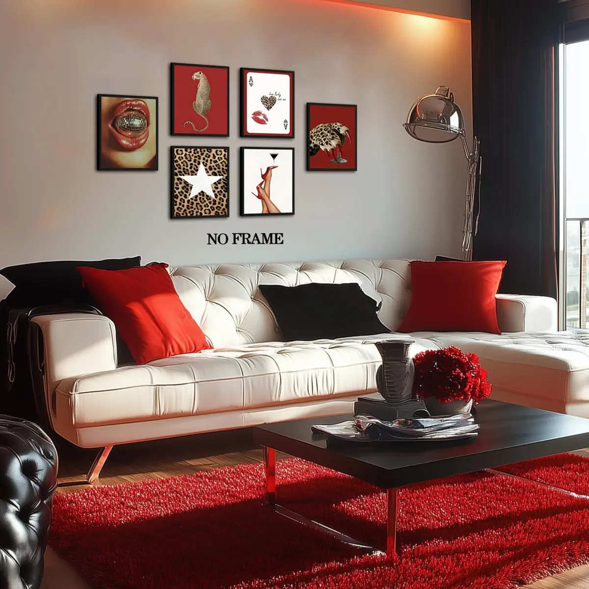 Hwetui Red Trendy Leopard Wall Art Poster Set of 6, 8x10 inch | Funky Cheetah Martini Disco Ball Lip Prints for Living Room Bedroom Dorm - view 9