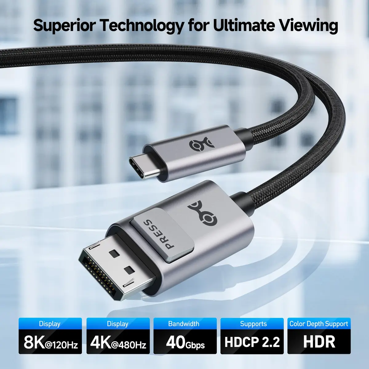 Cable Matters 40Gbps USB-C to DisplayPort 2.1 Cable 3m (10ft) | Bi-Directional Video for 8K@120Hz - view 2