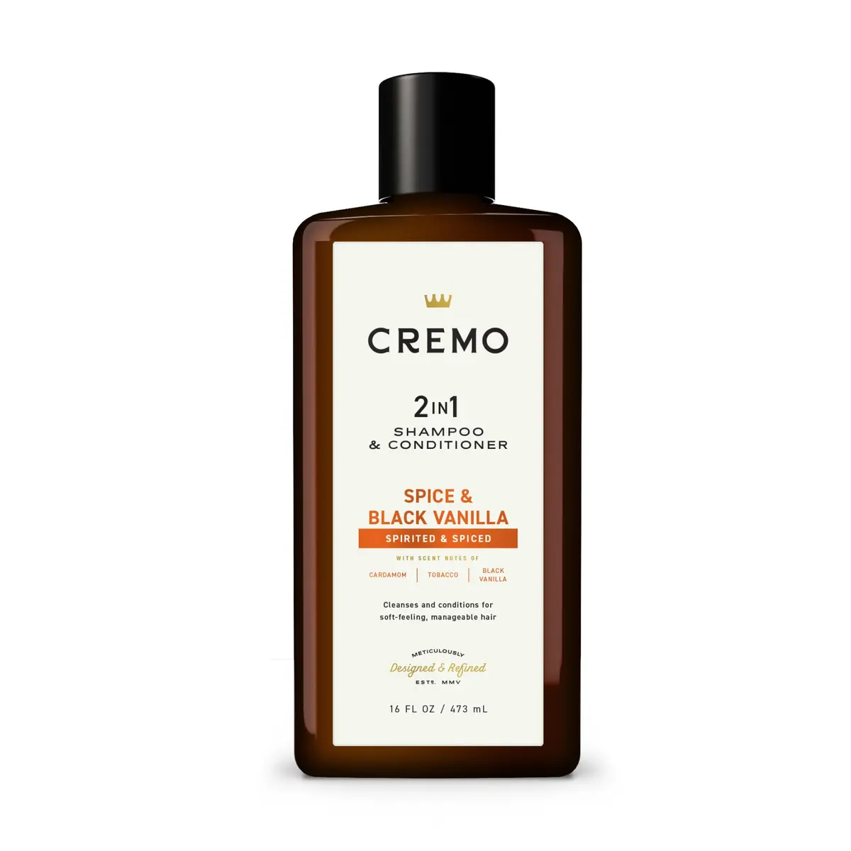 Cremo Spice & Black Vanilla 2-in-1 Shampoo & Conditioner for Men, 473ml (16 Fl Oz) | Hydrating Cleanse for All Hair Types - main product image