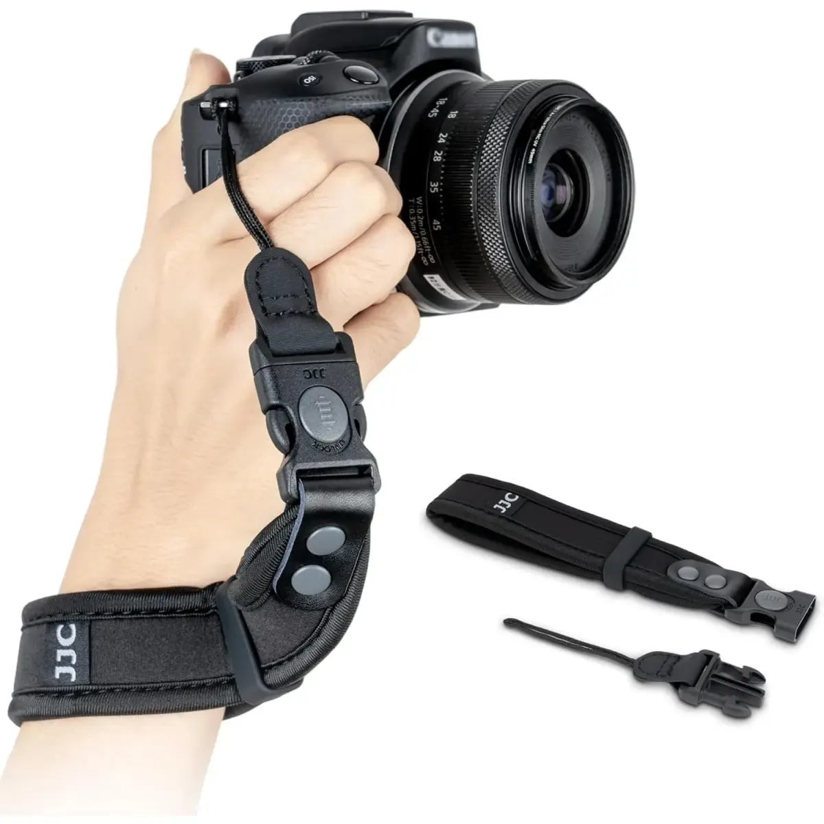 Kiorafoto Upgraded Quick Release Soft Neoprene Camera Hand Wrist Strap with Thinner Lanyard, Black | Secure Grip for Mirrorless & DSLR Cameras - main product image