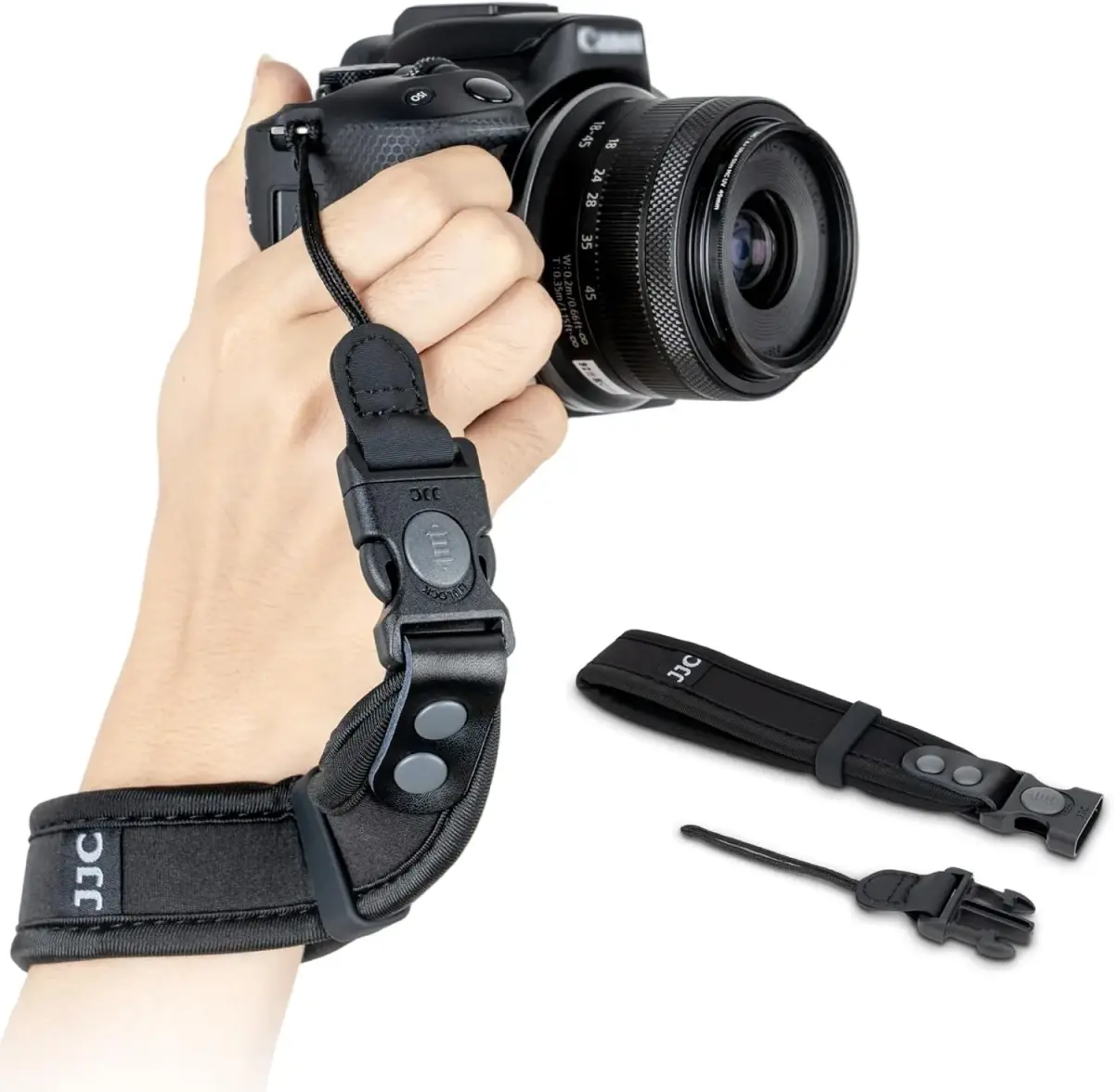 Kiorafoto Upgraded Quick Release Soft Neoprene Camera Hand Wrist Strap with Thinner Lanyard, Black | Secure Grip for Mirrorless & DSLR Cameras - main product image