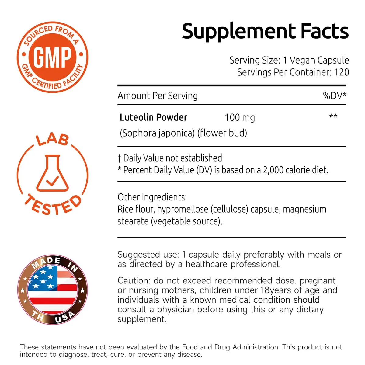 Temimar Luteolin Supplement 100mg | Flavonoids for Brain & Immunity Support, Vegan, Gluten-Free, Made in USA - view 6