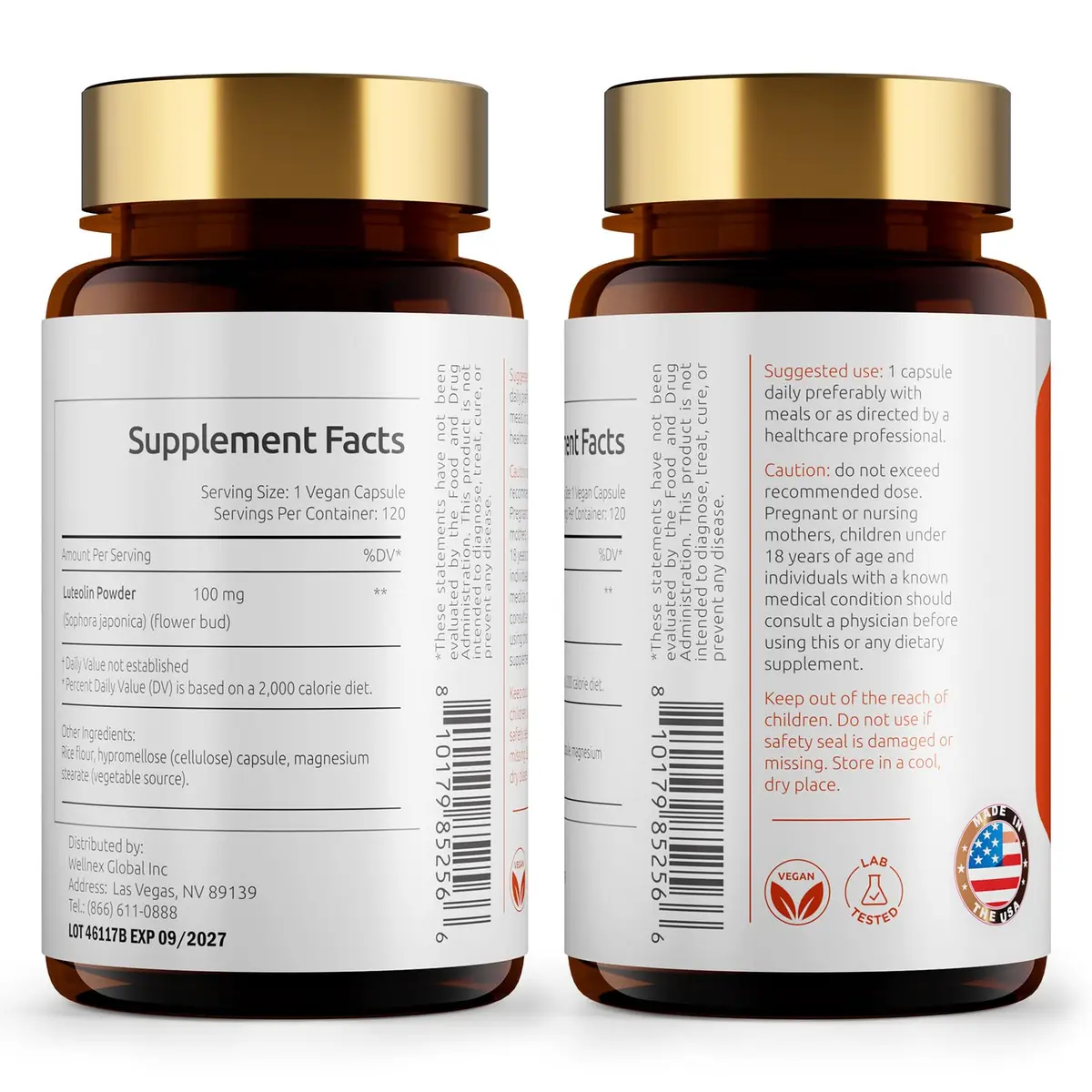 Temimar Luteolin Supplement 100mg | Flavonoids for Brain & Immunity Support, Vegan, Gluten-Free, Made in USA - view 2