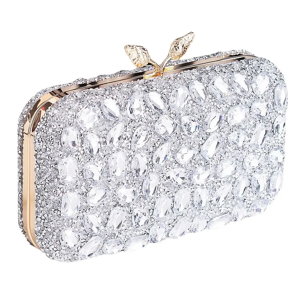 JIAN YA NA Rhinestone Clutch Silver Evening Bag - High End Rhinestone Wings Design - main product image