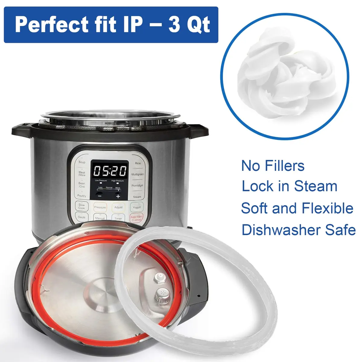 Fuator Silicone Sealing Ring for Instant Pot Mini 3Qt (2-Pack, 4-Piece Kit) | Replaces 3Qt Gaskets for Duo, Ultra, Lux Models - view 5