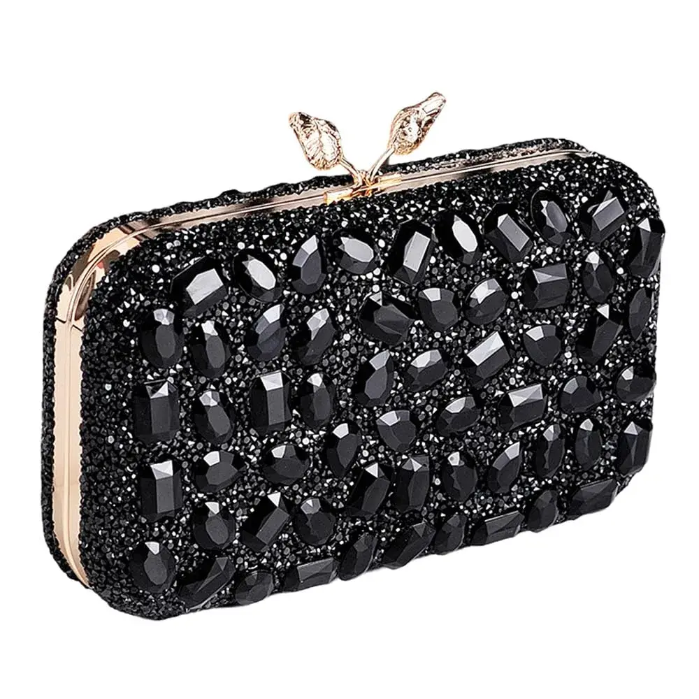 JIAN YA NA Rhinestone Trihedral Clutch Evening Bag - Black - main product image