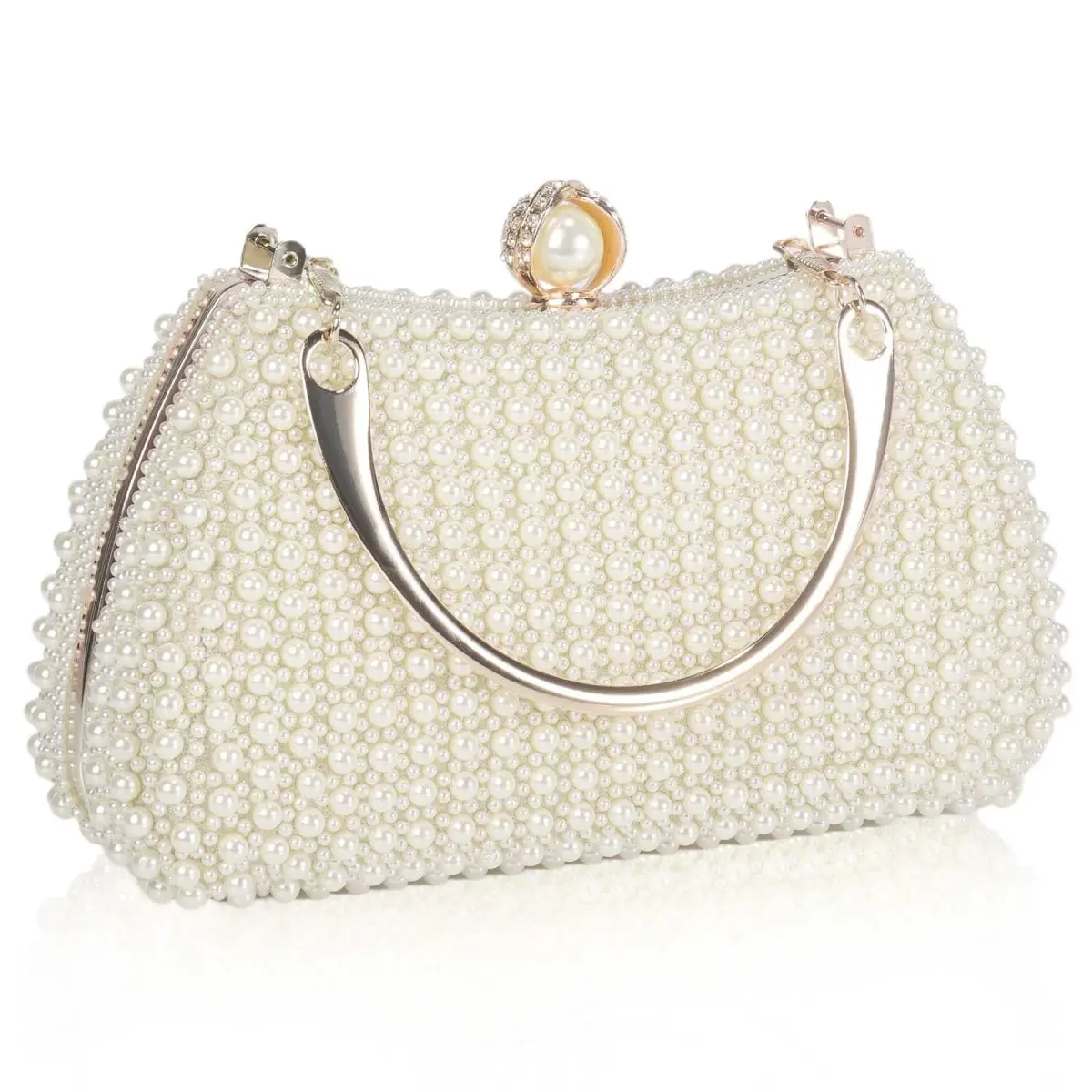 JIAN YA NA Pearl White Rhinestone Trihedral Clutch Evening Bag - Elegant Pearls - main product image