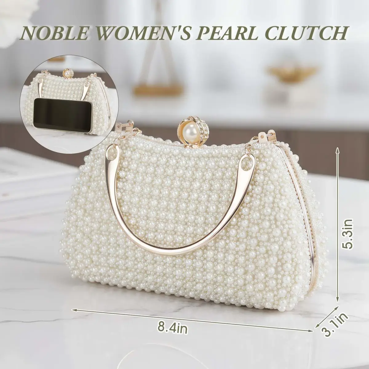 JIAN YA NA Pearl White Rhinestone Trihedral Clutch Evening Bag - Elegant Pearls - view 3