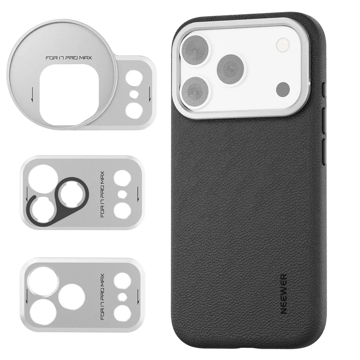 NEEWER Modular Phone Case for iPhone 17 Pro Max with MagSafe, 67mm Filter & 17mm Lens Backplates | Black + Silver - main product image
