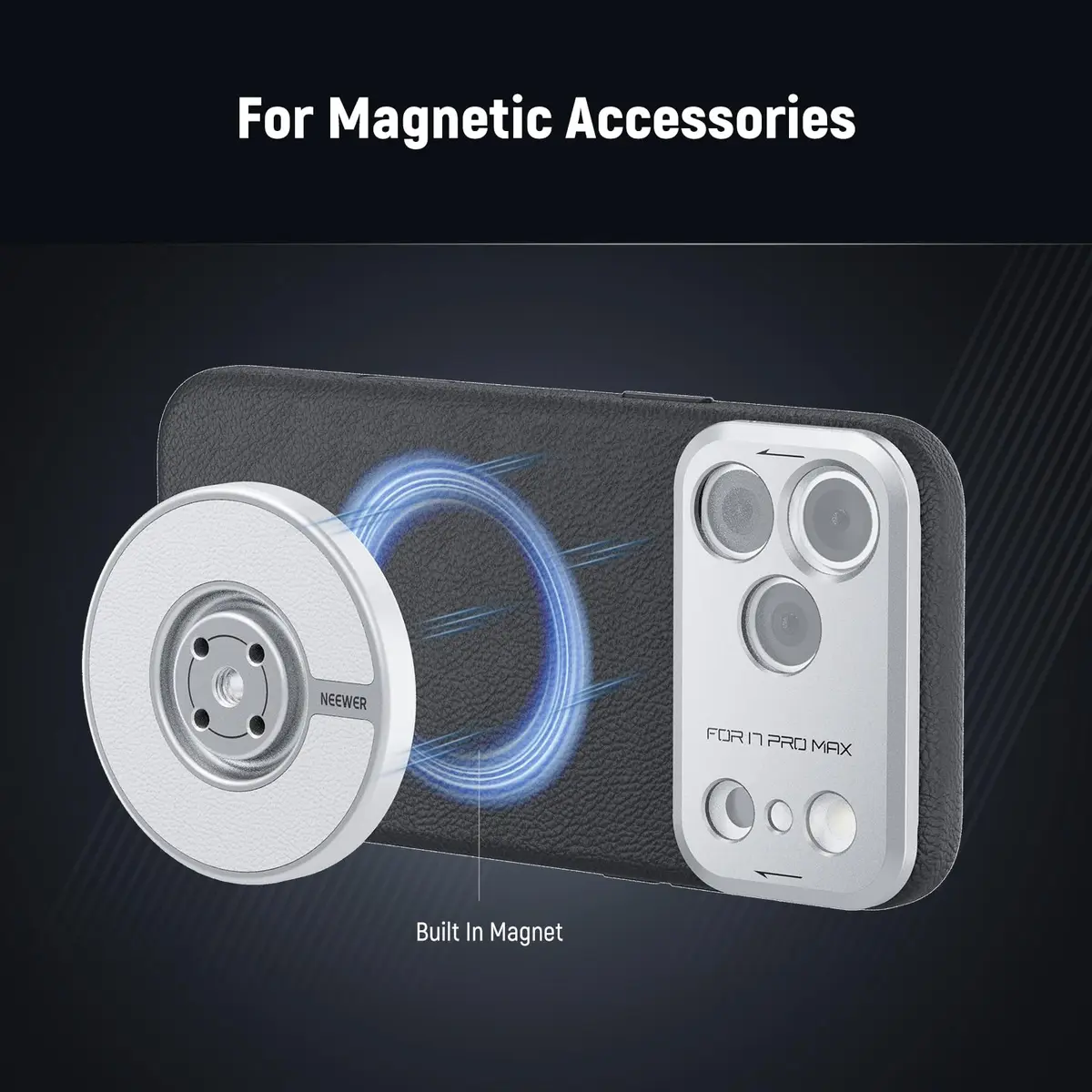 NEEWER Modular Phone Case for iPhone 17 Pro Max with MagSafe, 67mm Filter & 17mm Lens Backplates | Black + Silver - view 5