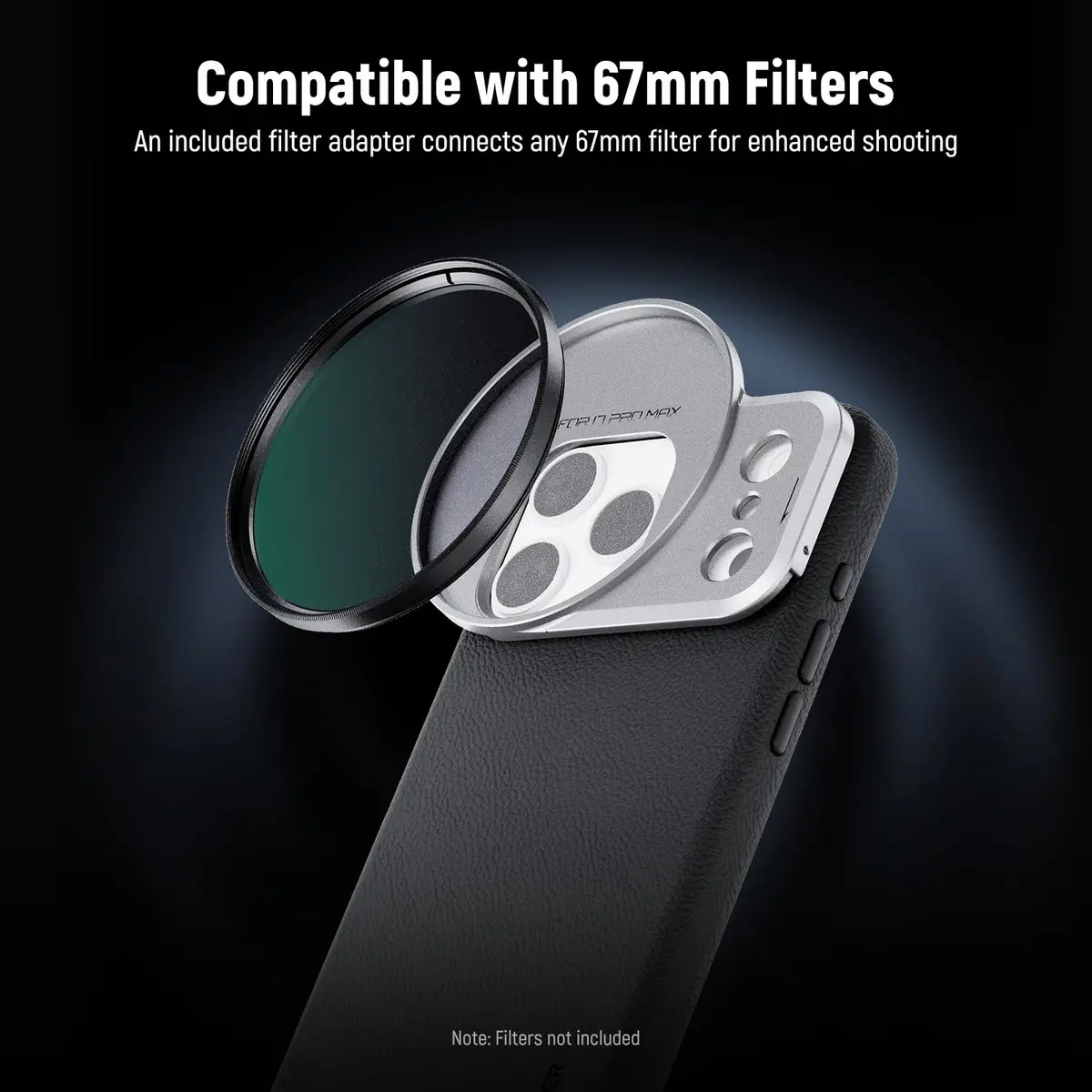 NEEWER Modular Phone Case for iPhone 17 Pro Max with MagSafe, 67mm Filter & 17mm Lens Backplates | Black + Silver - view 3