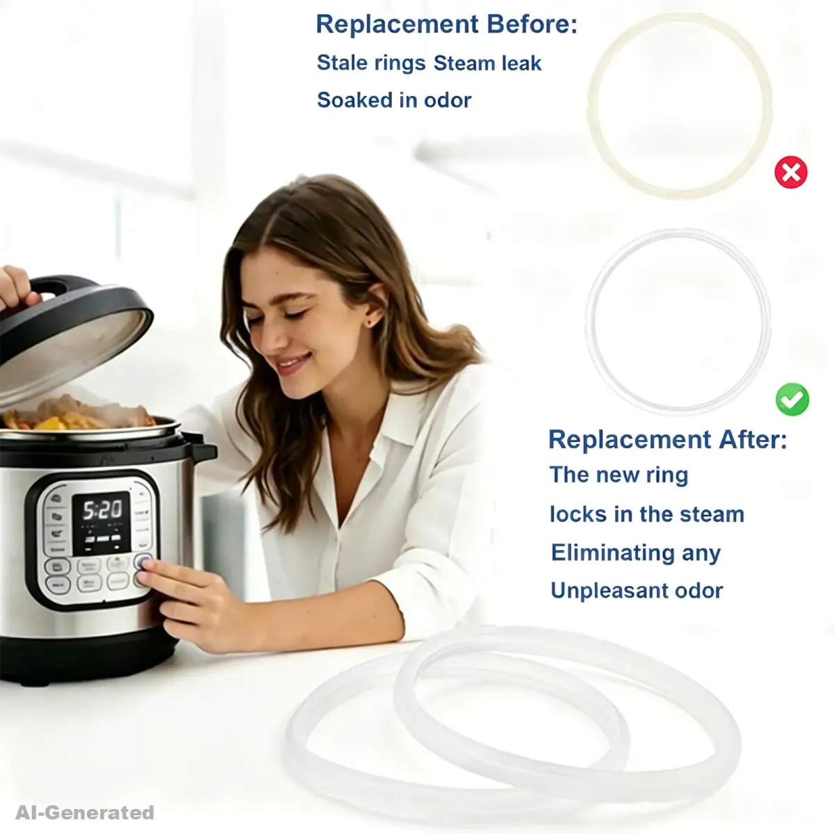 Fuator Silicone Sealing Ring for Instant Pot 6Qt (2 Pack) | Float Valve Caps Included - view 6