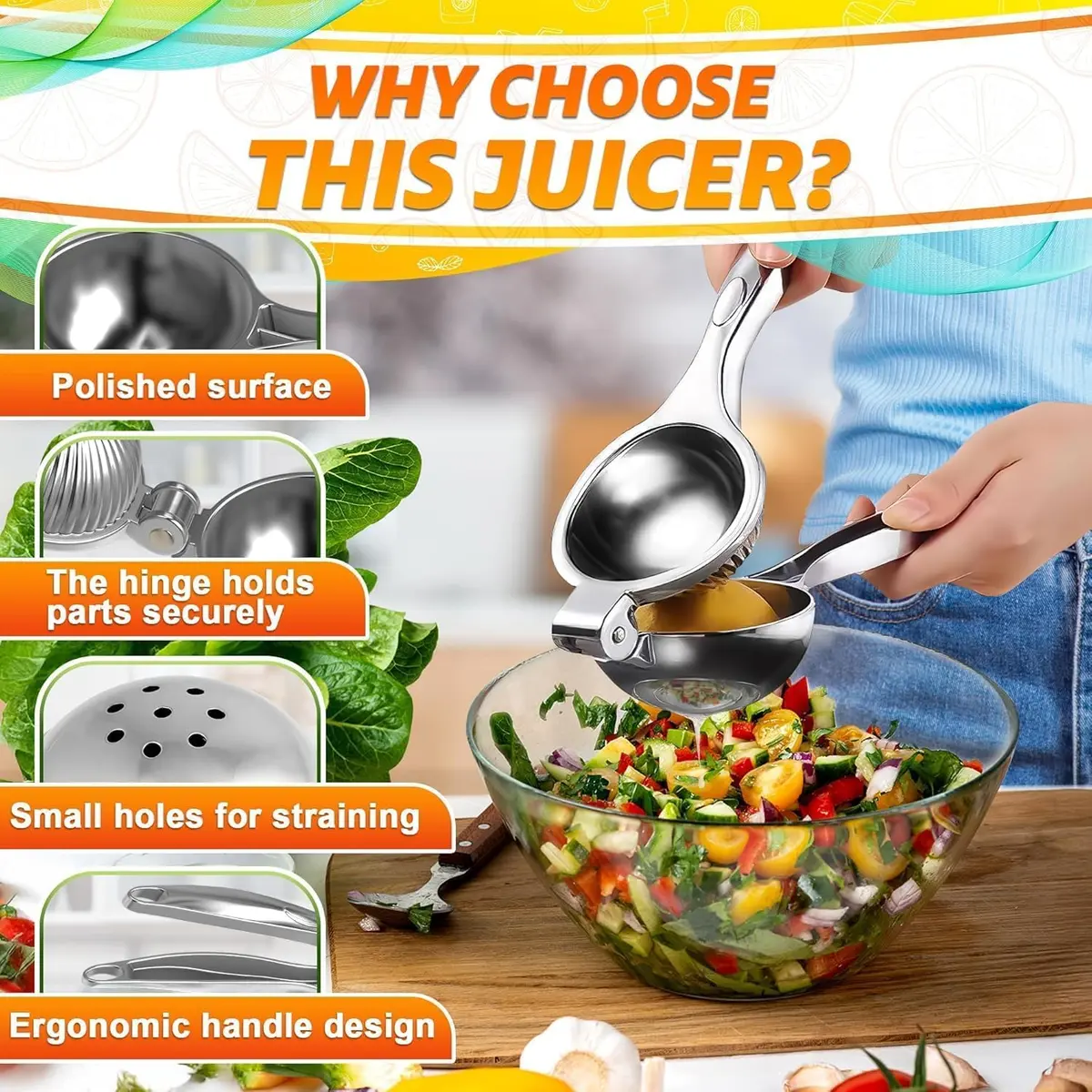 LEGLO Stainless Steel Lemon Squeezer 21cm (8.3 Inch) | Ergonomic Hand Juicer for Citrus, Limes & Oranges - view 5