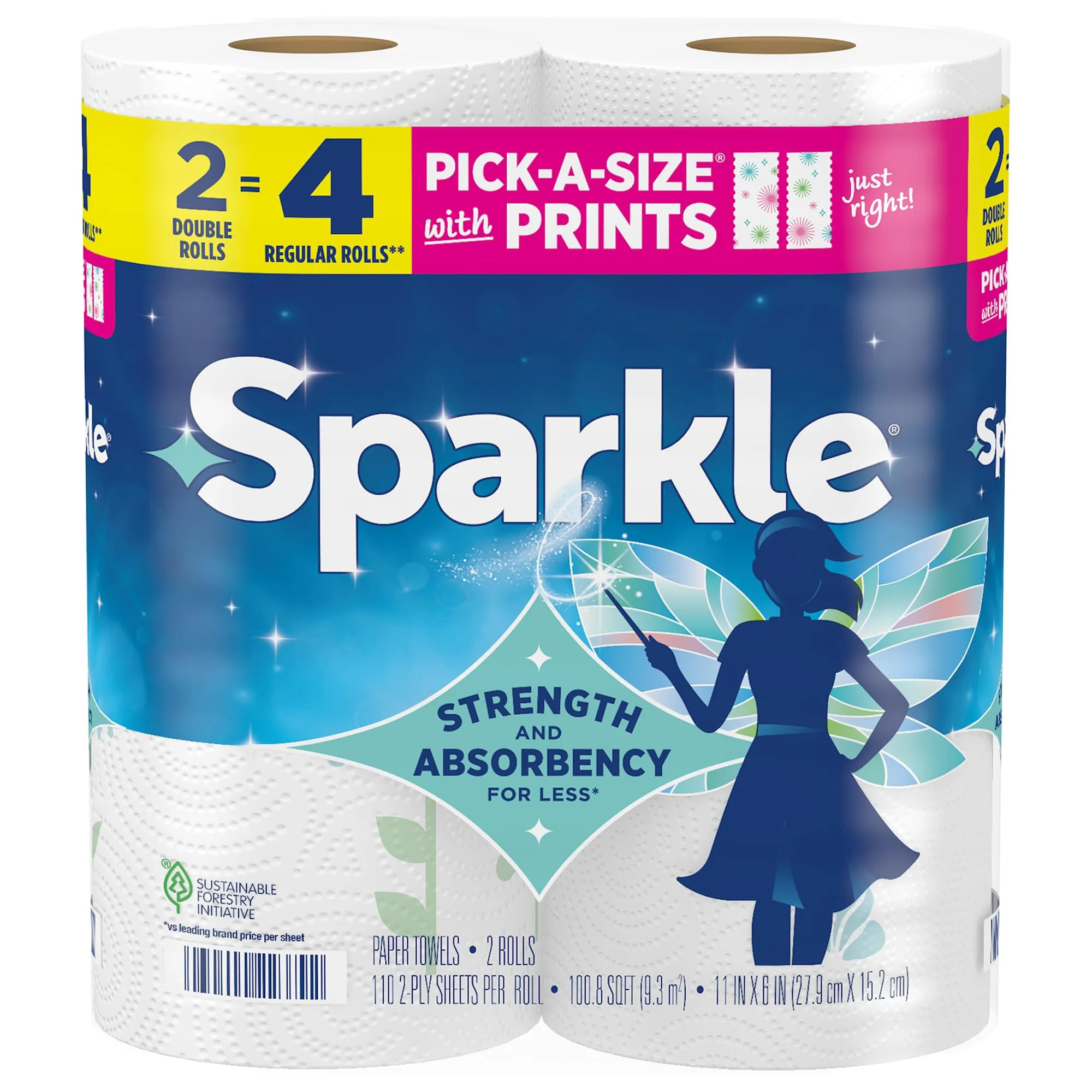 Sparkle Pick-A-Size Paper Towels, Spirited Prints, 2 Double Rolls | Strong 2-Ply for Kitchen Cleanup - main product image