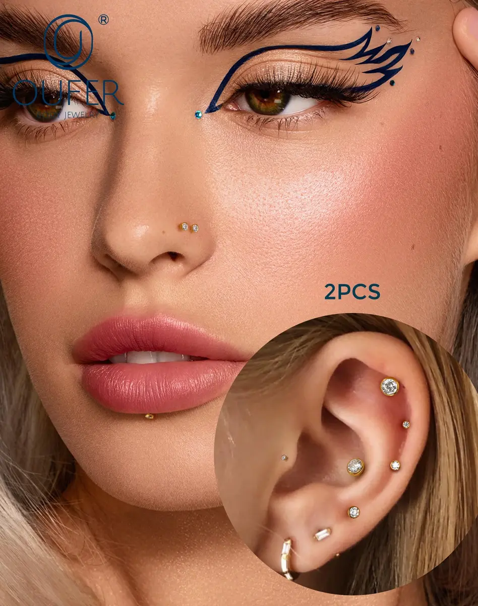 OUFER 20G Silver Titanium Labret Stud 5mm Post | G23 Implant Grade for Sensitive Skin - view 6