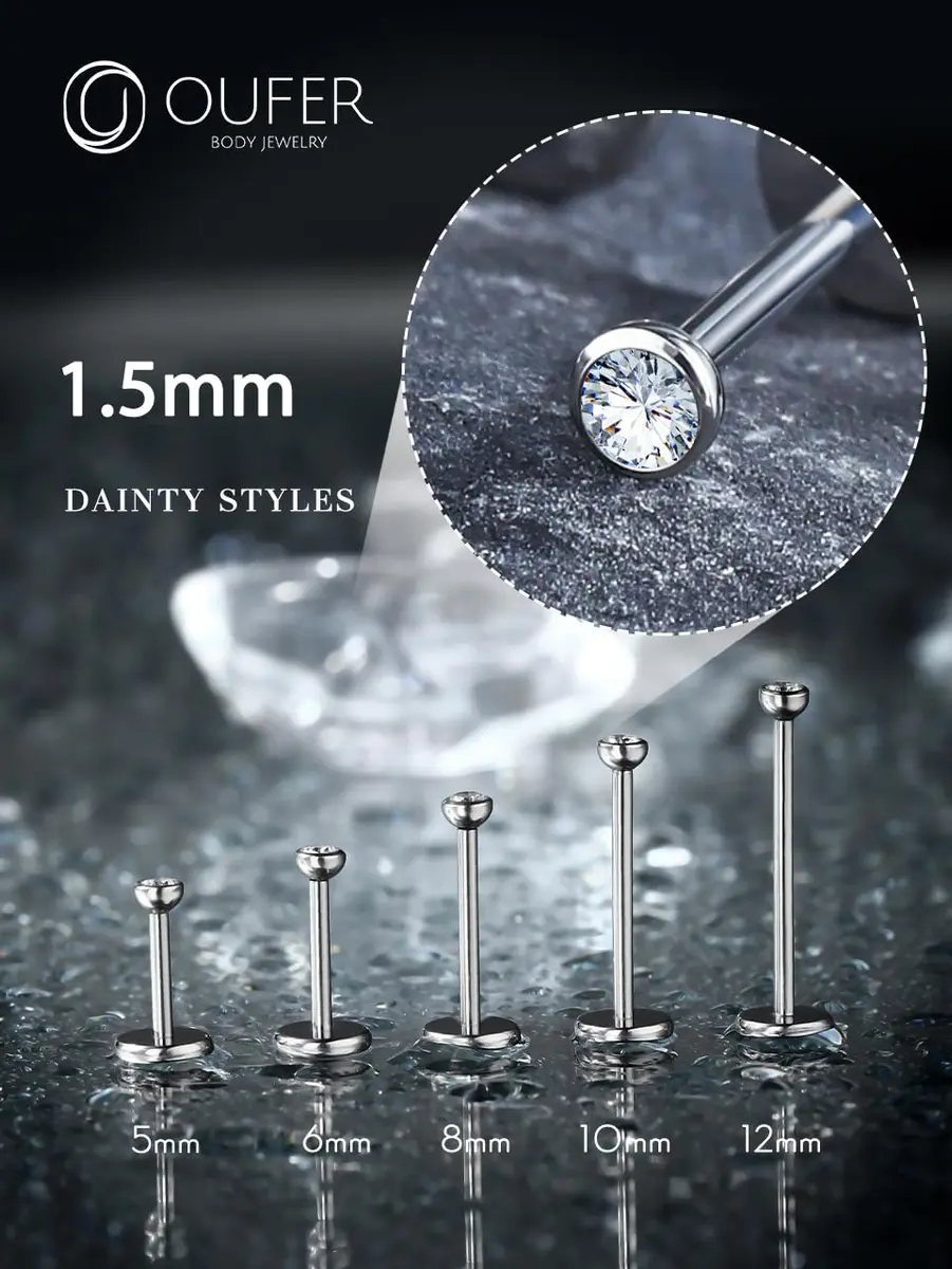 OUFER 20G Silver Titanium Labret Stud 5mm Post | G23 Implant Grade for Sensitive Skin - view 8