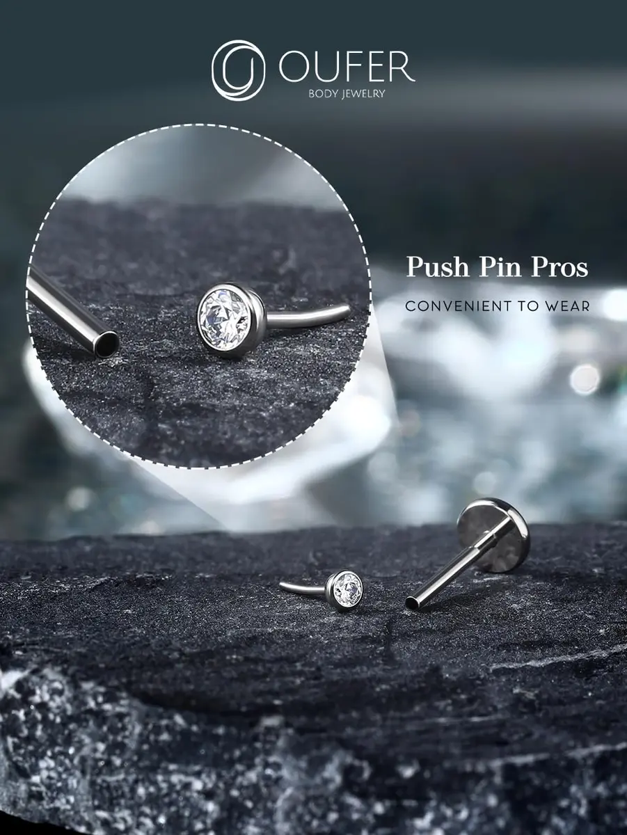 OUFER 20G Silver Titanium Labret Stud 5mm Post | G23 Implant Grade for Sensitive Skin - view 3