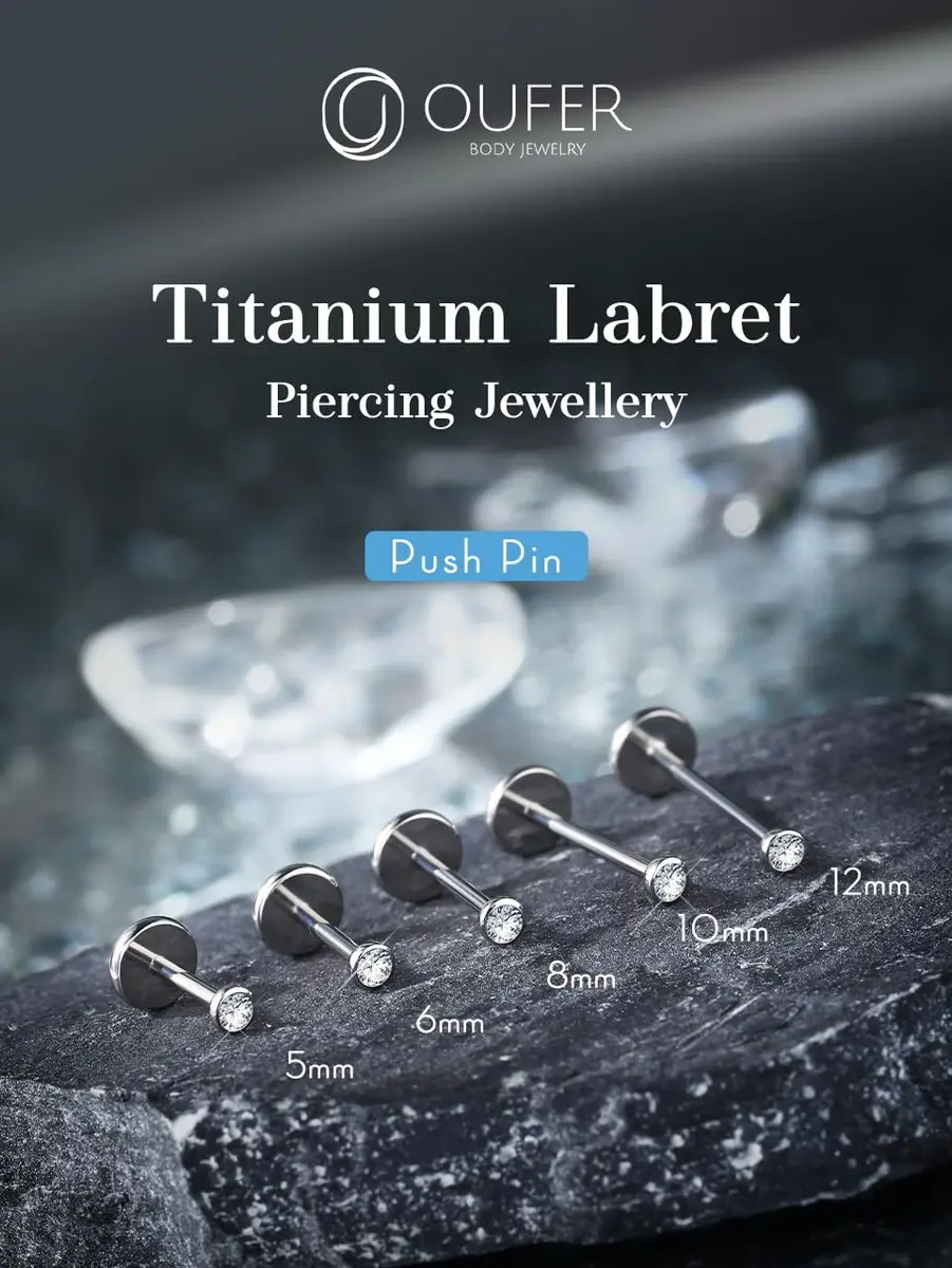OUFER 20G Silver Titanium Labret Stud 5mm Post | G23 Implant Grade for Sensitive Skin - view 4
