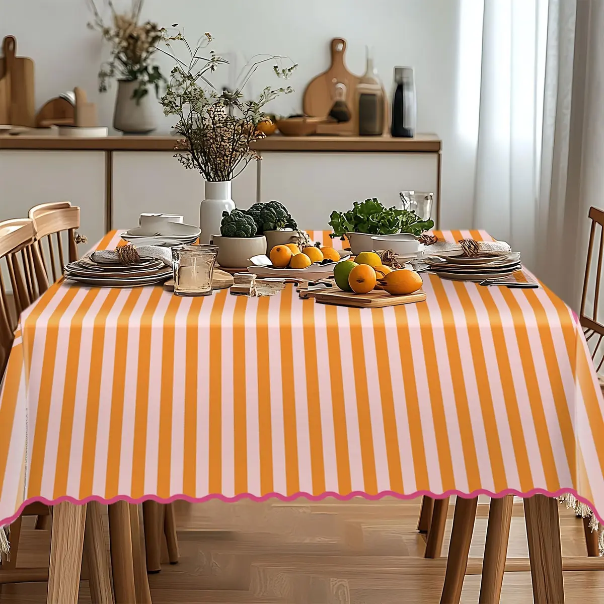 Whaline Waterproof Polyester Tablecloth, Orange Pink Striped, 55 x 70 Inch | Waterproof & Reusable - view 6