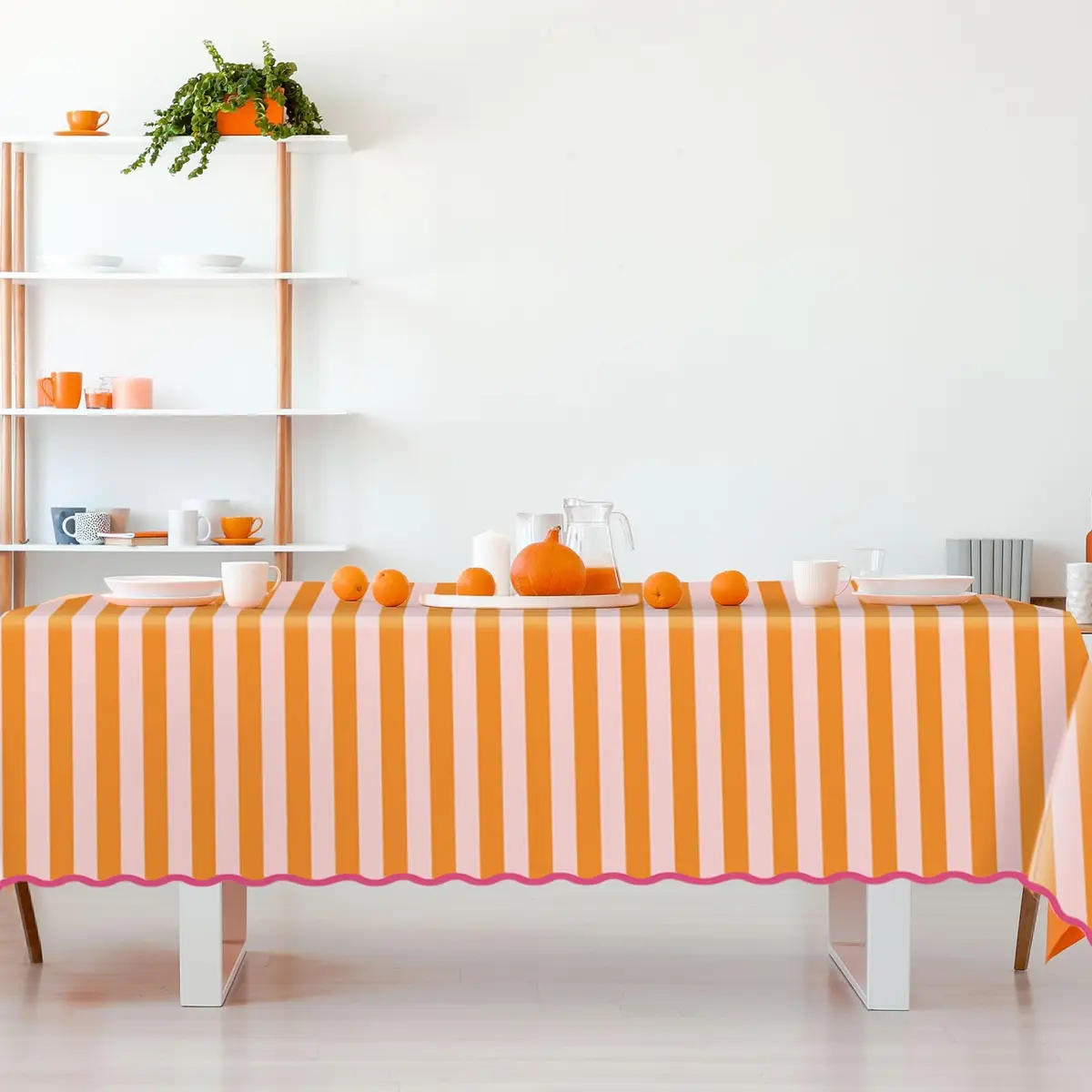 Whaline Waterproof Polyester Tablecloth, Orange Pink Striped, 55 x 70 Inch | Waterproof & Reusable - view 4