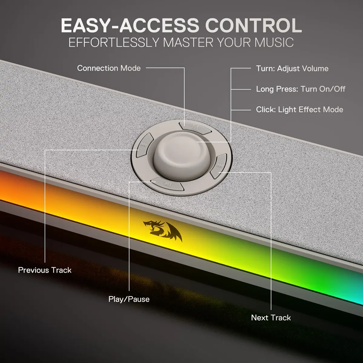 Redragon GS515 RGB Desktop Soundbar 2.0 Stereo 10W | USB-C Powered Computer Speakers - view 5