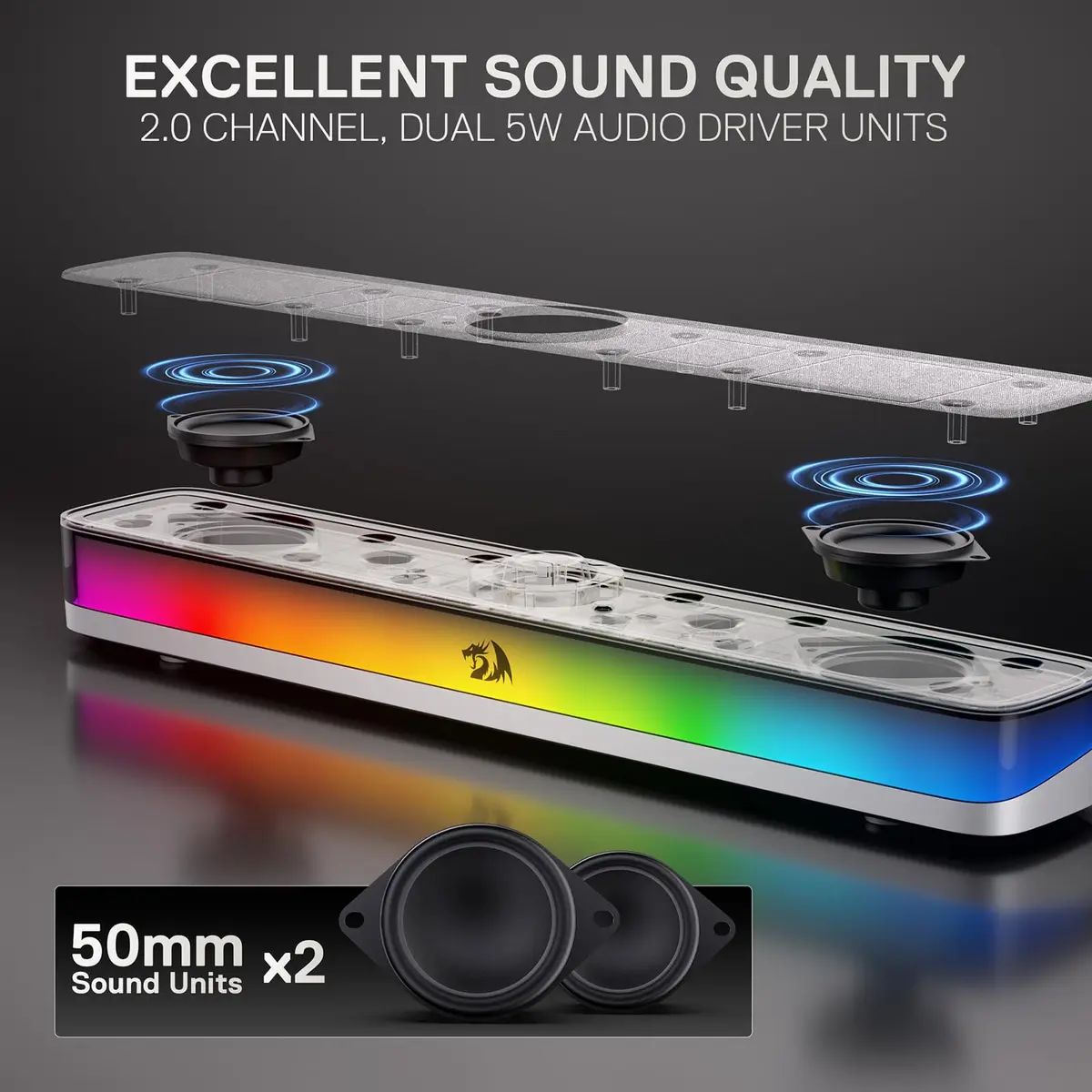 Redragon GS515 RGB Desktop Soundbar 2.0 Stereo 10W | USB-C Powered Computer Speakers - view 2
