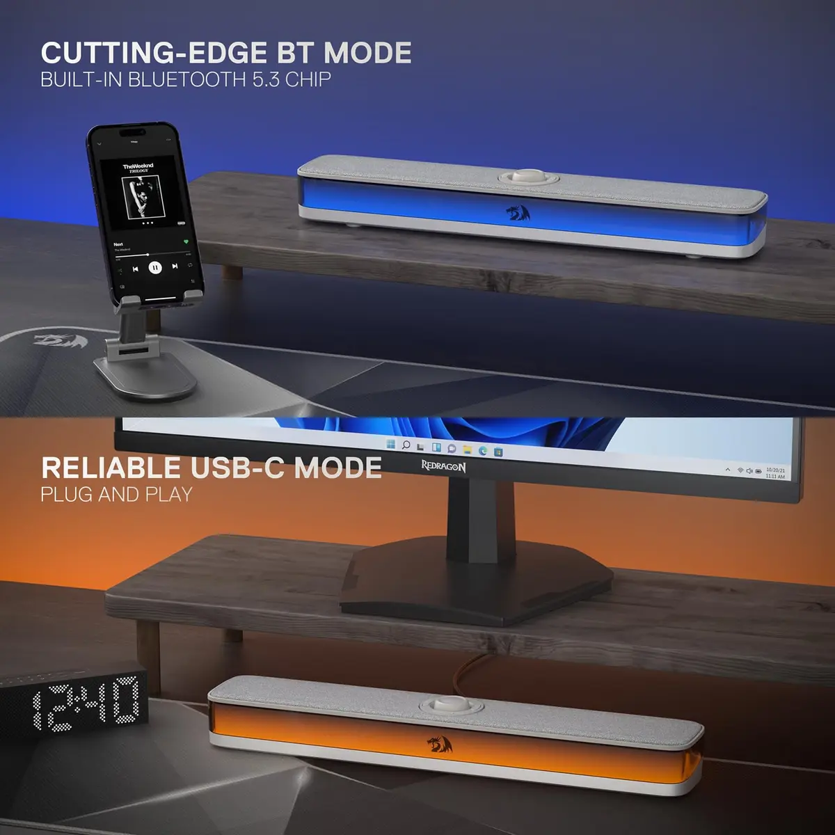Redragon GS515 RGB Desktop Soundbar 2.0 Stereo 10W | USB-C Powered Computer Speakers - view 3