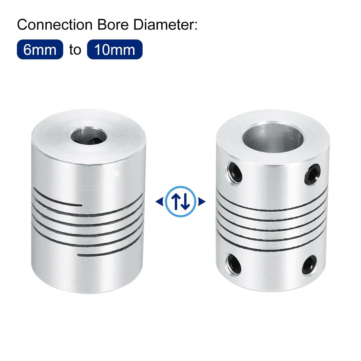 uxcell Flexible Shaft Coupling 6mm to 10mm | Aluminum Alloy, 25mm Length, Silver, for 3D Printer & CNC (70-120c) - view 4