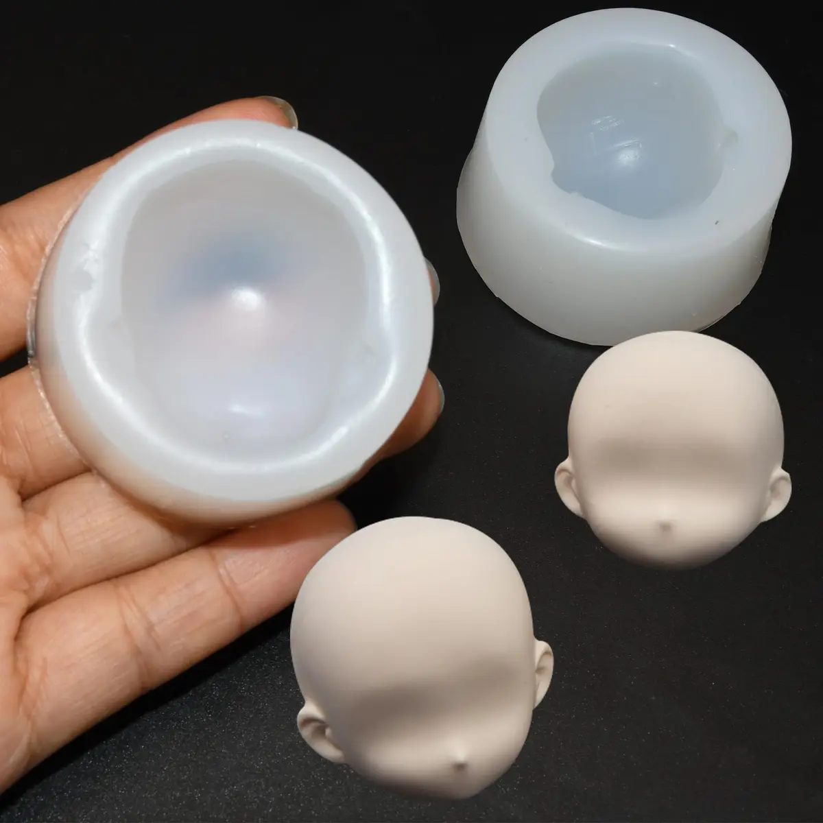 Chistepper 2 Pcs Doll Face Silicone Clay Mold 3D Doll Head Clay Mold 4.3in x 1in | Reusable Polymer Clay Tool - view 6