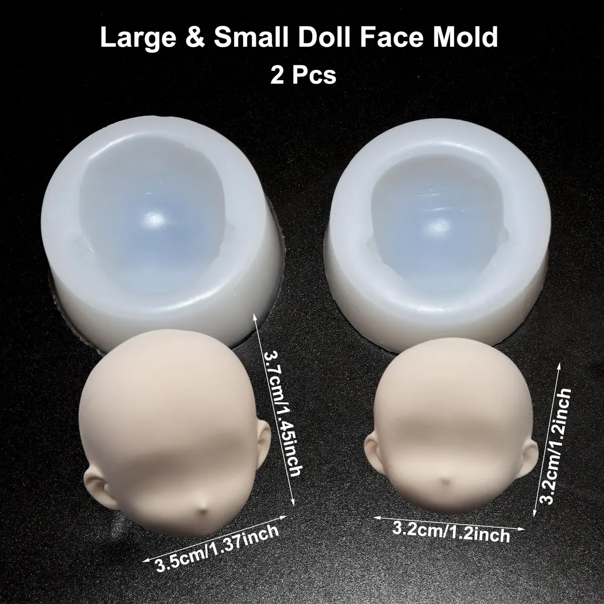 Chistepper 2 Pcs Doll Face Silicone Clay Mold 3D Doll Head Clay Mold 4.3in x 1in | Reusable Polymer Clay Tool - view 2