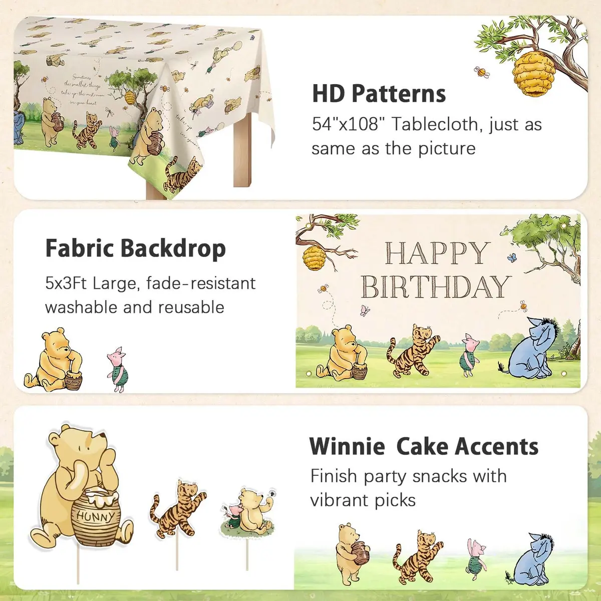 Heboland Vintage Winnie Bear Birthday Decorations Party Pack 149pcs | Classic Hundred Acre Wood Theme - view 4