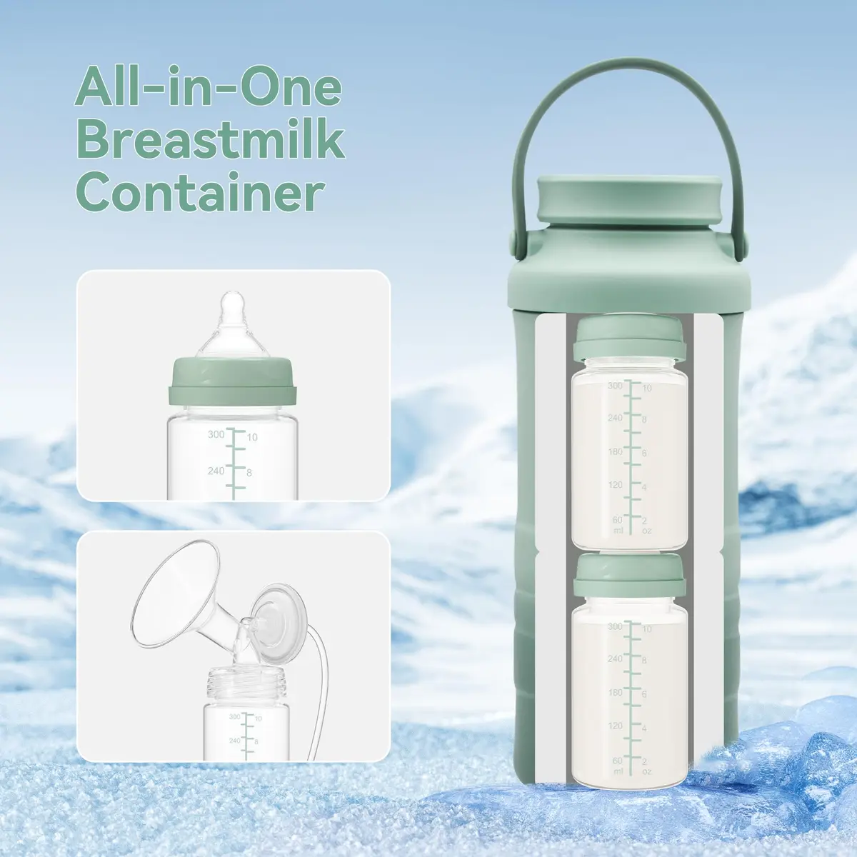 TOVVILD 10oz Breastmilk Storage Bottles (4 Pack) | Compatible with Spectra Pumps & Momcozy Coolers - view 3