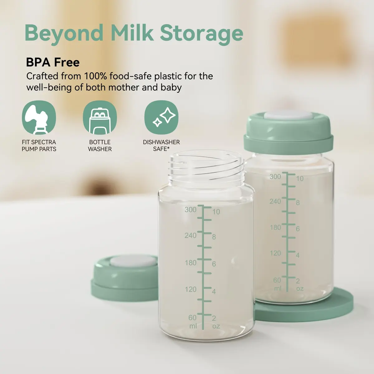 TOVVILD 10oz (295ml) Breastmilk Storage Bottles, 6-Pack | Compatible with Spectra & Momcozy Pumps - view 6