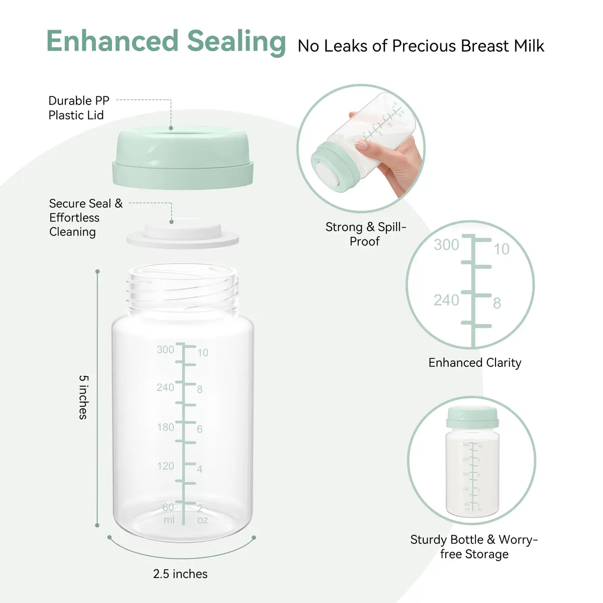 TOVVILD 10oz (295ml) Breastmilk Storage Bottles, 6-Pack | Compatible with Spectra & Momcozy Pumps - view 2