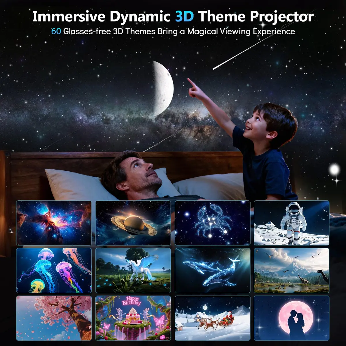 Rossetta 3D Projector with 60 Scenes, Galaxy Star Projector for Room Decor | 220° Focus & Bluetooth Speaker - view 2
