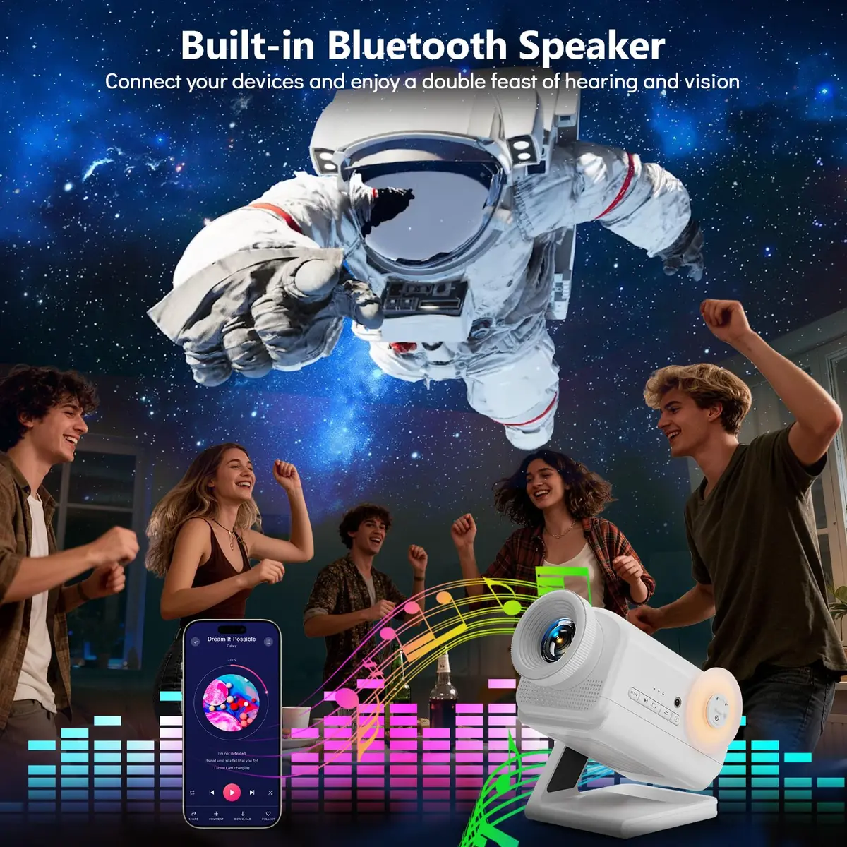 Rossetta 3D Projector with 60 Scenes, Galaxy Star Projector for Room Decor | 220° Focus & Bluetooth Speaker - view 3