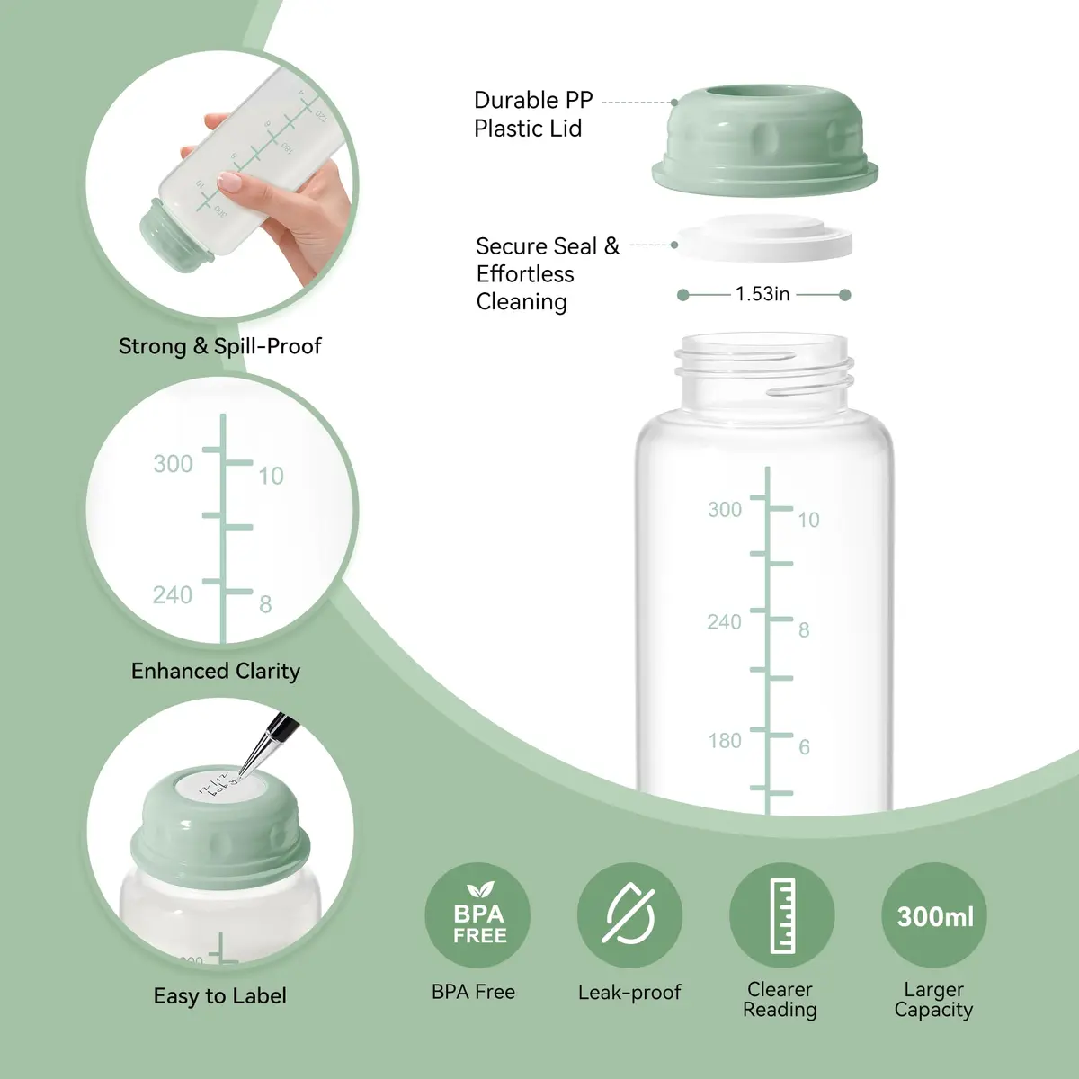 TOVVILD 11oz Breastmilk Storage Bottles (325ml) - 4 Pack | BPA-Free & Leakproof for Momcozy Coolers - view 5