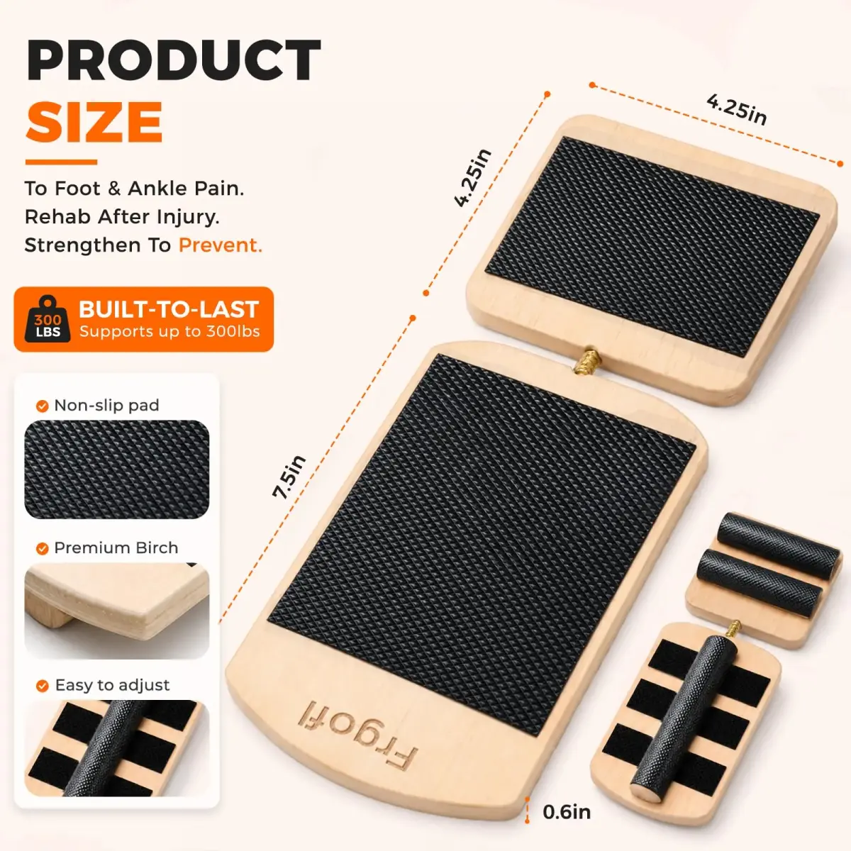 Frgofl Adjustable Balance Board for Ankle Strengthening & Physical Therapy | 0.27 kg (0.6 lb) - view 4