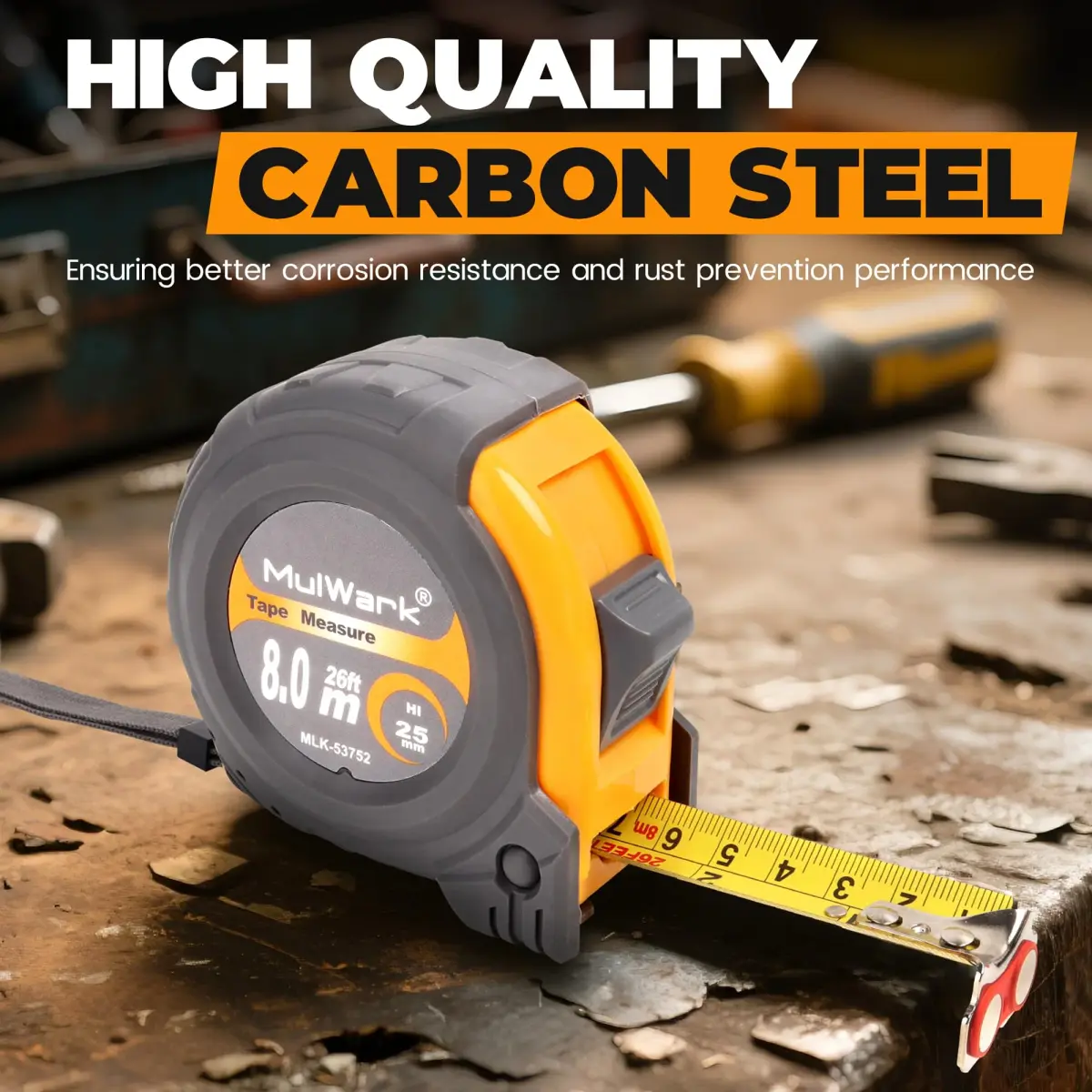 MulWark 4 Pack Retractable Tape Measure 8m (26ft) | Professional Steel Blade with Magnetic Hook & Shockproof Case - view 2
