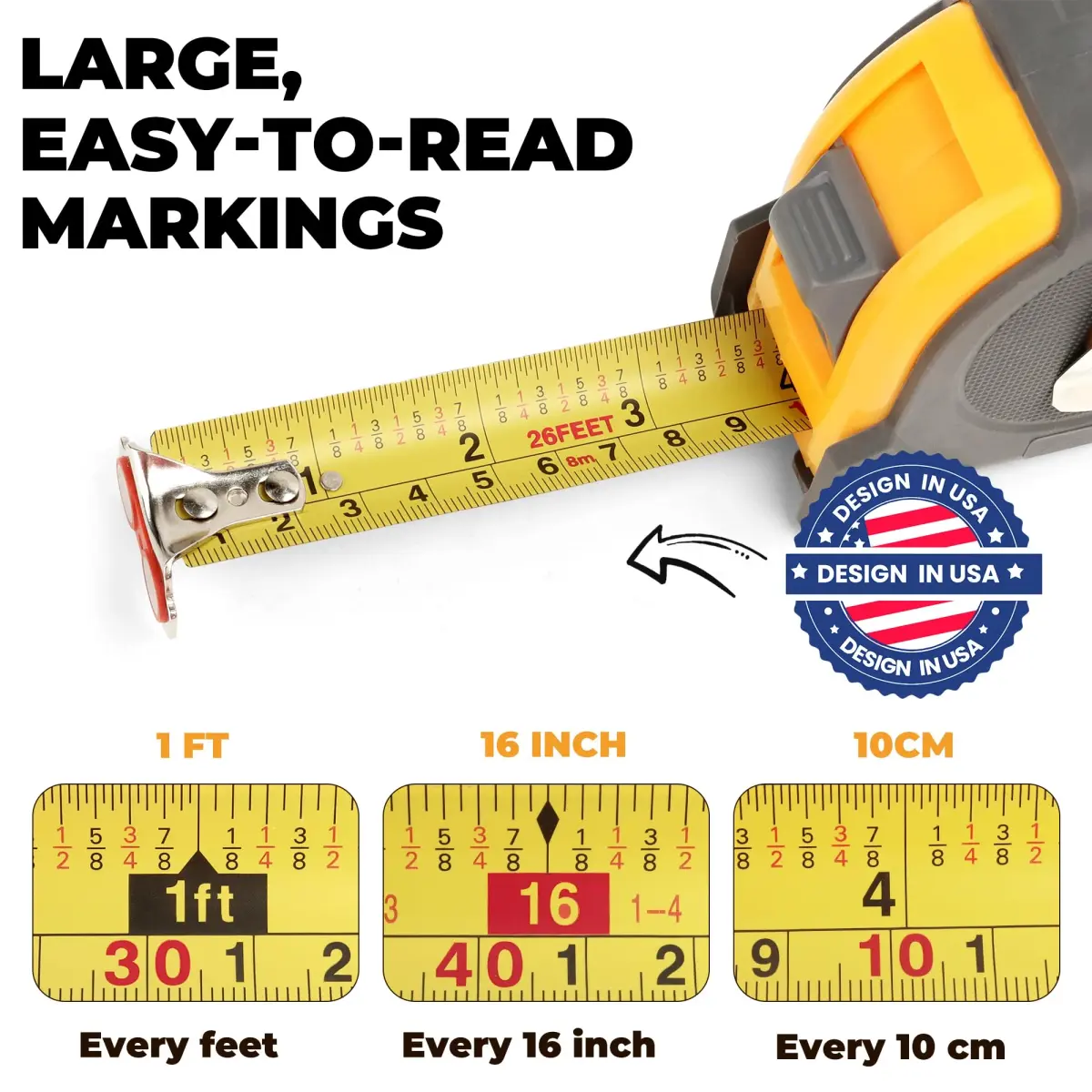MulWark 4 Pack Retractable Tape Measure 8m (26ft) | Professional Steel Blade with Magnetic Hook & Shockproof Case - view 3