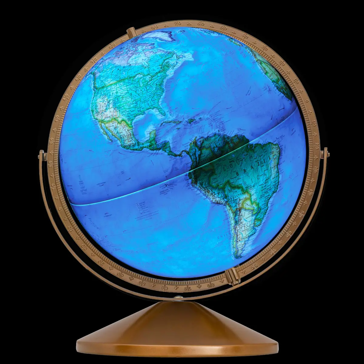 Replogle Treasury 12" Diameter Blue Illuminated Globe | USA Cartography, Convertible to Desktop, Sturdy Metal & Hand Turned Hardwood Stand - view 5