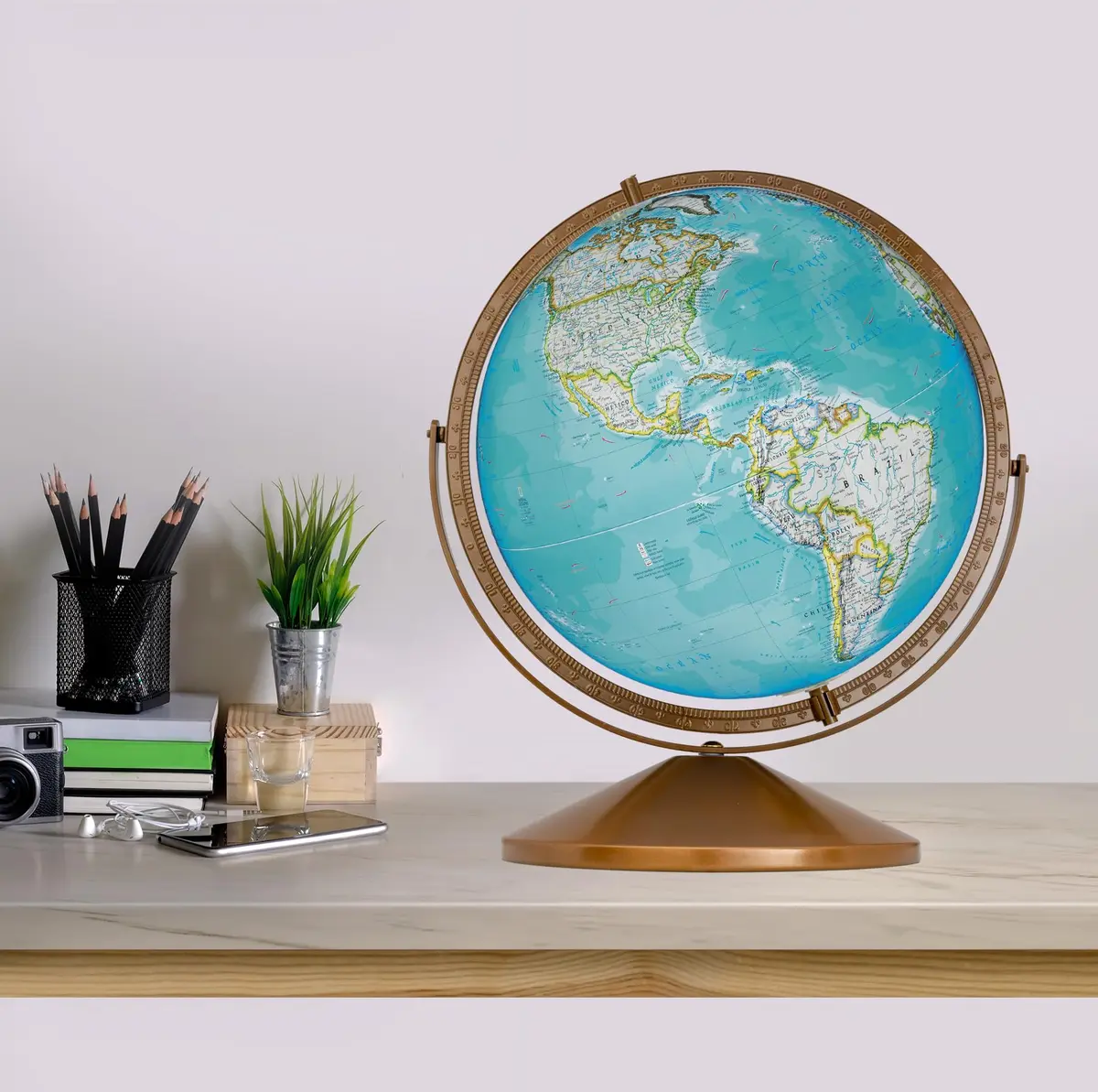 Replogle Treasury 12" Diameter Blue Illuminated Globe | USA Cartography, Convertible to Desktop, Sturdy Metal & Hand Turned Hardwood Stand - view 7
